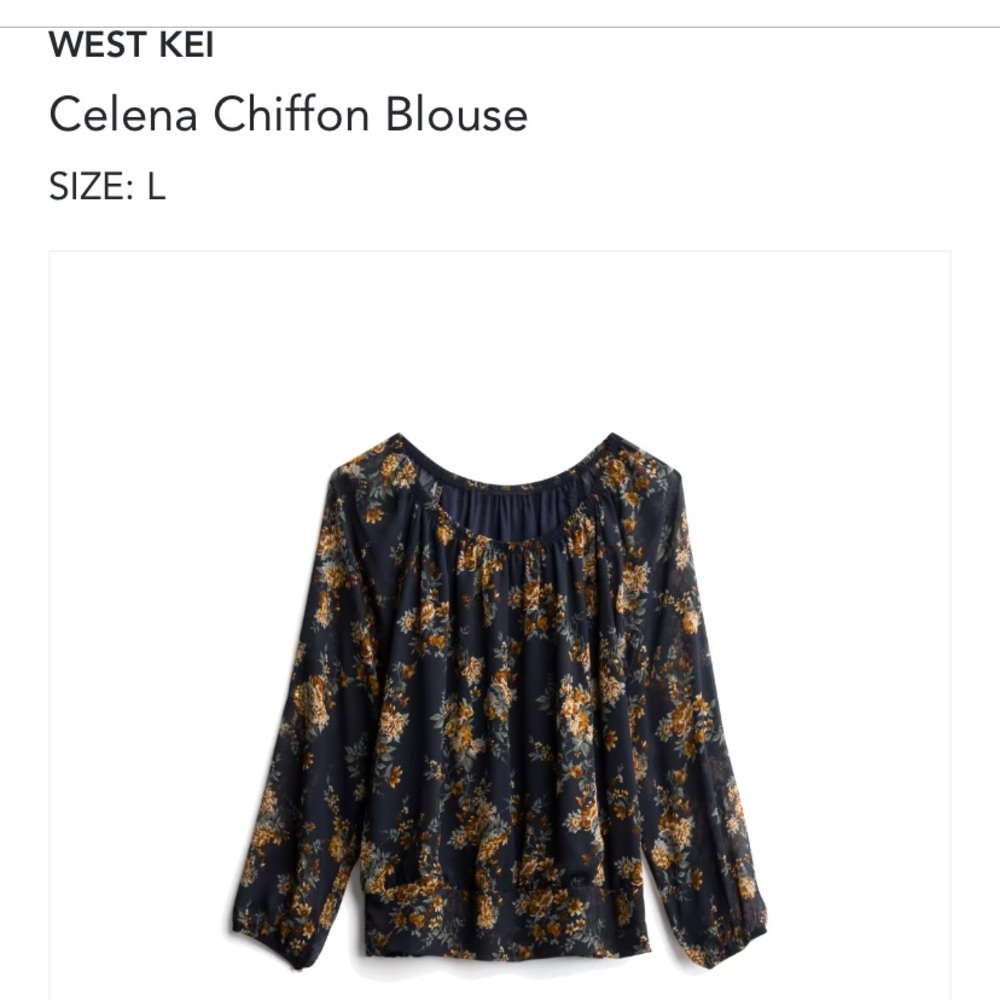 West Kei Celina Chiffon Blouse Navy, NWT size large